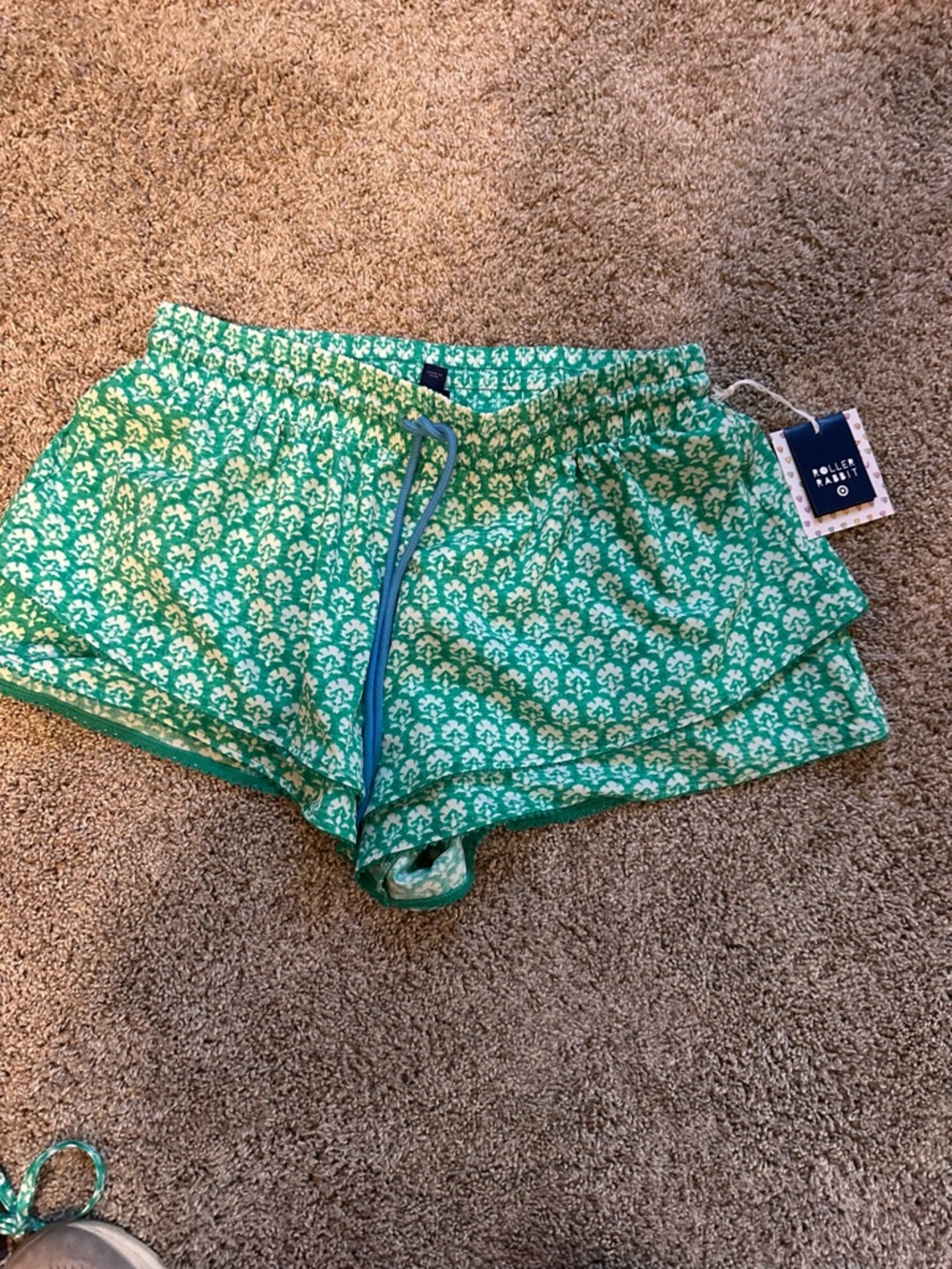 Roller Rabbit x Target Teal Floral Drawstring Ruffle Shorts NWT Small